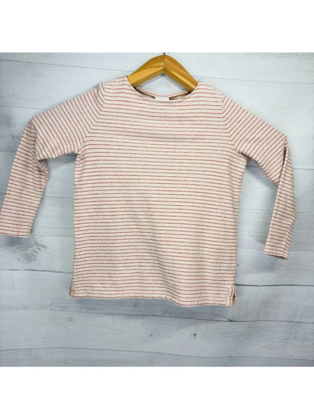 J. Jill French Terry Stripe Pullover Top Oatmeal Ginger 100% Cotton Size L - Picture 2 of 15